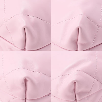 Chanel 22 Mini Calfskin Pink Drawstring Chain Shoulder Bag With Gold Hardware