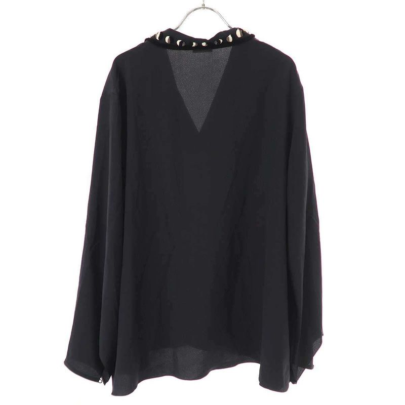 Hermes 2018 Resort Embroidery V-Neck Pullover Blouse Navy 42