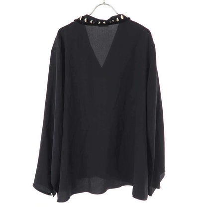 Hermes 2018 Resort Embroidery V-Neck Pullover Blouse Navy 42