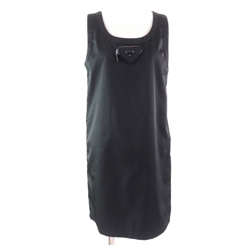 Prada 2023 230701 Re-nylon Triangle Logo Sleeveless Mini Dress Black 40 Made In