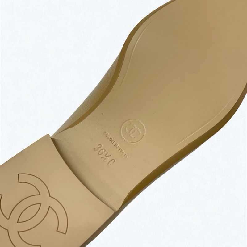 Chanel Loafer Leather Shoes Leather Beige Unused Here Mark Pearl