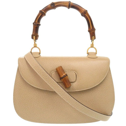 Gucci Bamboo 000 29 0633 Leather Beige 2WAY Handbag Shoulder Bag 0174 Gucci