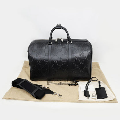 Gucci GG Embossed Boston Bag Black 725282 520981 Leather 2way Shoulder