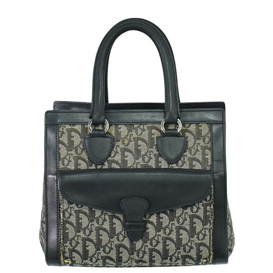 Authentic Christian DIOR Trotter Handbag Canvas Leather Gray Black Trotter Bag
