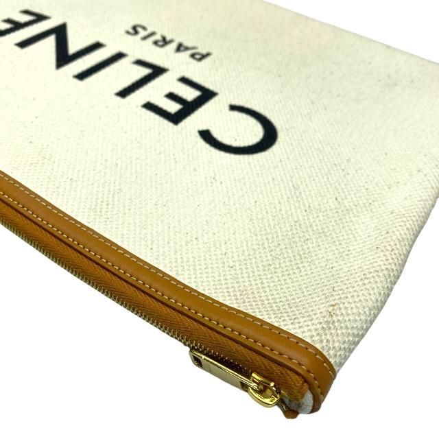 Celine Clutch Bag Second Bag Large Pouch Handbag Logo Canvas Leather Ivory