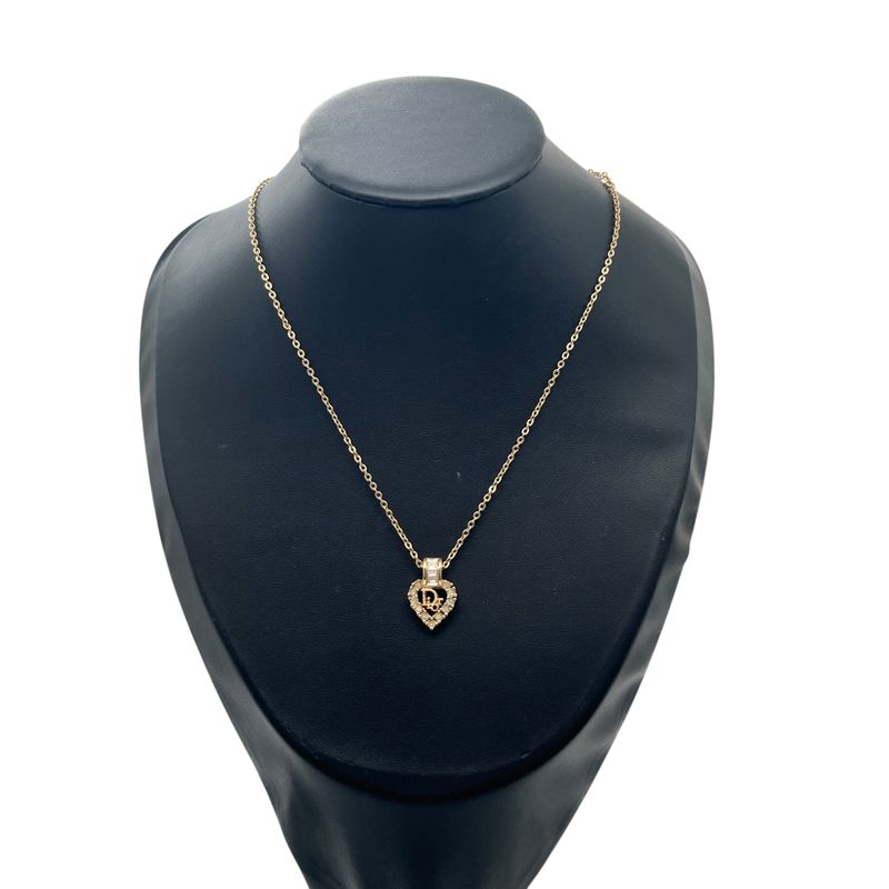 Christian DIOR Necklace Vintage Heart Rhinestone Gold