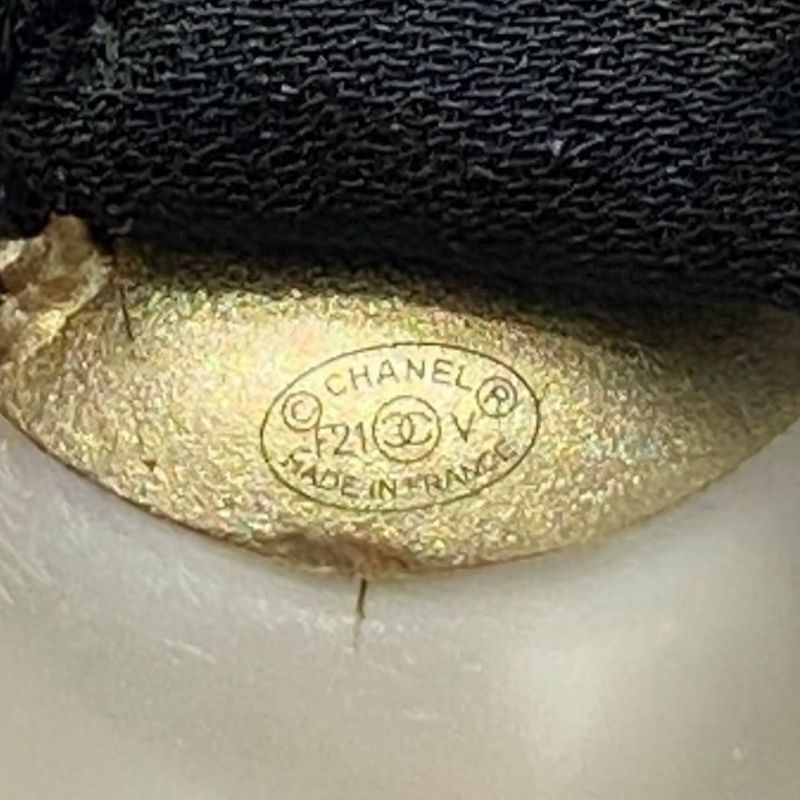 Em0916 Chanel Women's Coco Mark Chouche A63896 Black Pearl Motif White Black