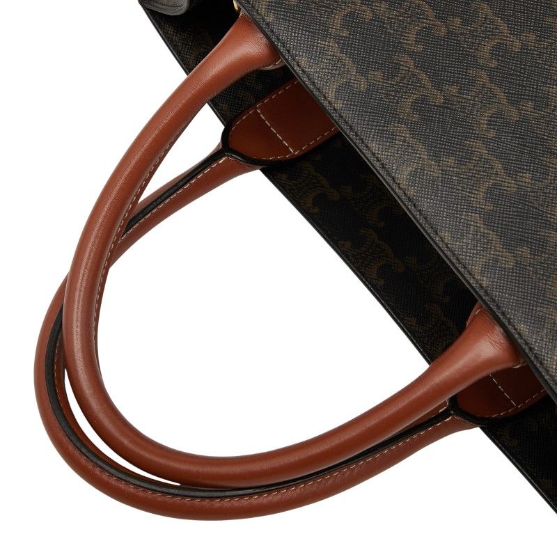 Celine Triomphe Vertical Cabas Small Tote Shoulder Bag 2WAY Brown PVC Leather