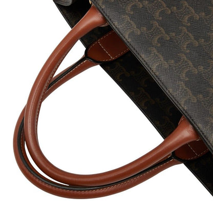 Celine Triomphe Vertical Cabas Small Tote Shoulder Bag 2WAY Brown PVC Leather