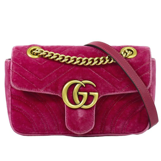 Authentic Gucci GG Marmont Chain Shoulder Bag Pochette Velour Pink 446744 Bag