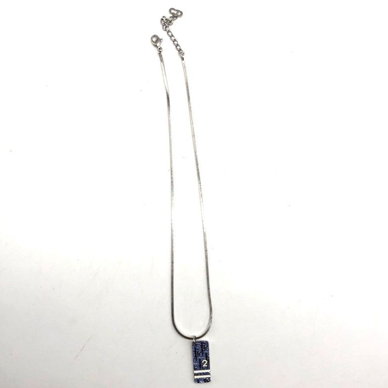 Christian Dior Trotter Plate Necklace Silver Blue Ladies Accessories Used 006389