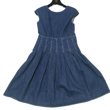 CHANEL Denim Sleeveless Dress Vintage 07C Blue Size 36 Flared