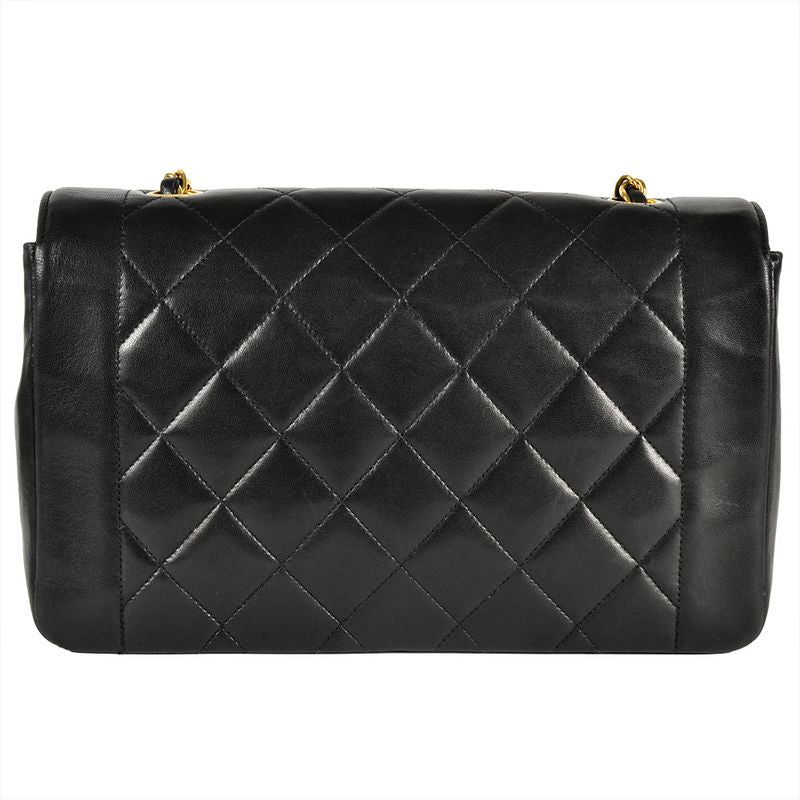 Chanel Coco Mark Matelasse Diana Chain Shoulder Bag Lambskin A01165 Black Gold