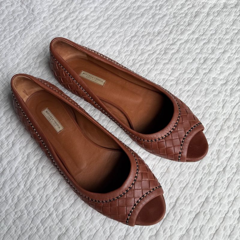 Bottega Veneta Flat Shoes Pumps Intrecciato Stitch Brown 36 1 2 23.5cm (9.25in)