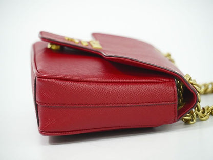 Authentic Prada Chain Shoulder Bag Pochette Leather Red 1bd193 Bag Pre-owned