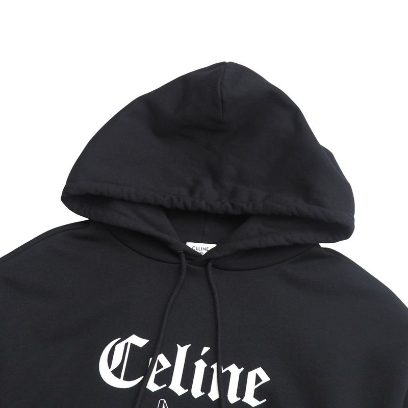 Celine Troubadour Loose Hoodie Size M Flocked Sweatshirt Black 20251020 Ra6195