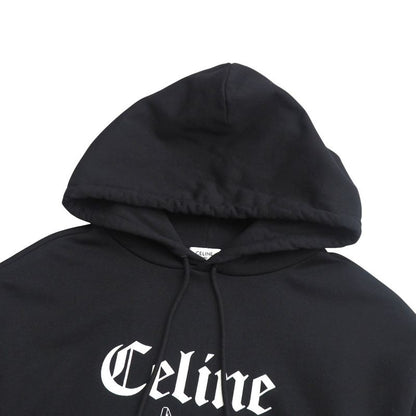 Celine Troubadour Loose Hoodie Size M Flocked Sweatshirt Black 20251020 Ra6195
