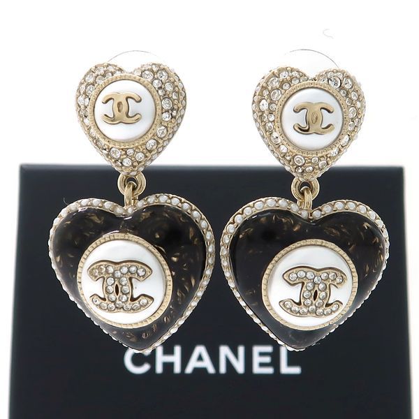 Chanel Earrings Ab9394 Heart B22 B Coco Mark Fake Pearl Rhinestone With Box