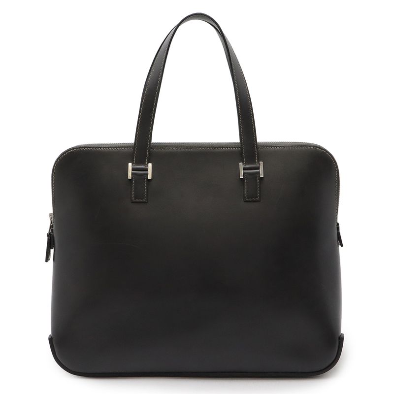 Hermes Escapada Tote Handbag Box Calf Leather Dark Grey Silver Hardware