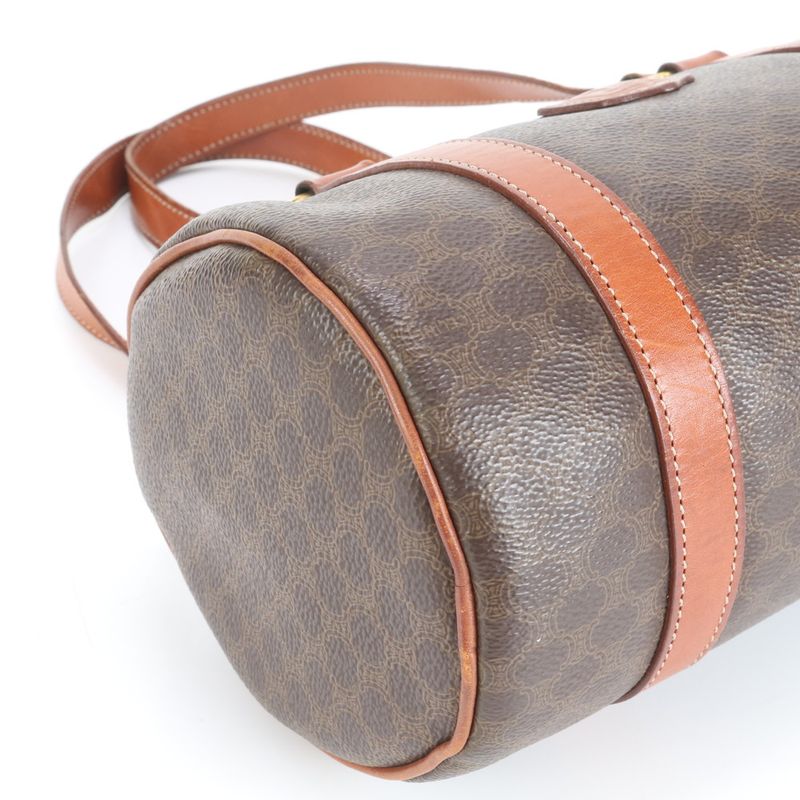 Vintage Celine Macadam Triomphe Leather Handbag Mini Boston Brown Tote Women's