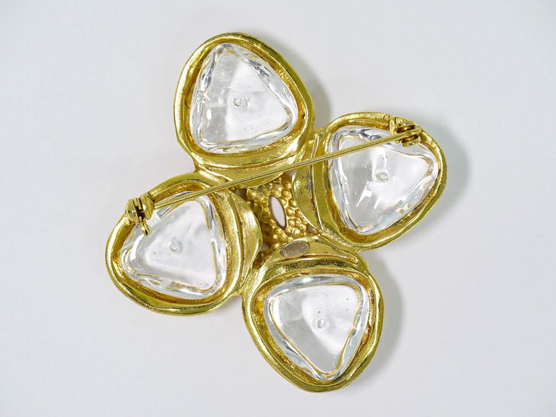Authentic Chanel Coco Mark Gripore Clear Stone Brooch GP Gold Plated Coco Mark