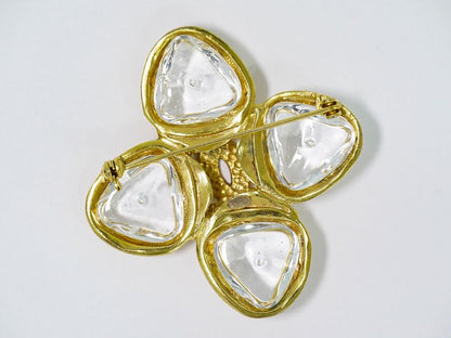 Authentic Chanel Coco Mark Gripore Clear Stone Brooch GP Gold Plated Coco Mark