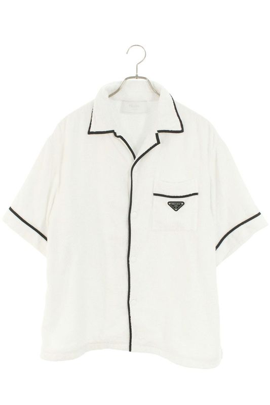 Prada Sc559 Logo Plate Cotton Terry Bow Ring Short Sleeve Shirt Men's L