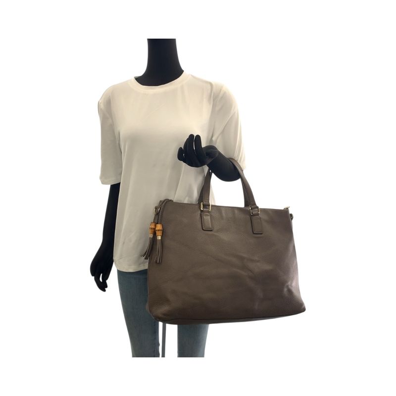 Gucci Bamboo Brown Gold Hardware Leather 365345 Tote Bag Shoulder Bag Women
