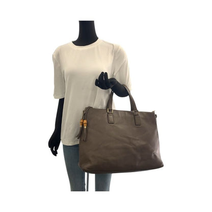 Gucci Bamboo Brown Gold Hardware Leather 365345 Tote Bag Shoulder Bag Women