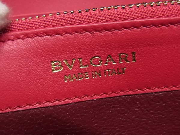 Bvlgari Leather Round Zipper Long Wallet Coin Purse Ladies Pink Al5168