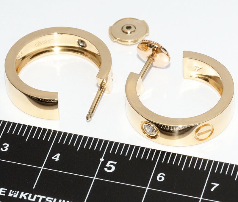 Cartier Earrings 18K Yellow Gold Diamond 2P (015ct) Love Earrings Hoop Earrings