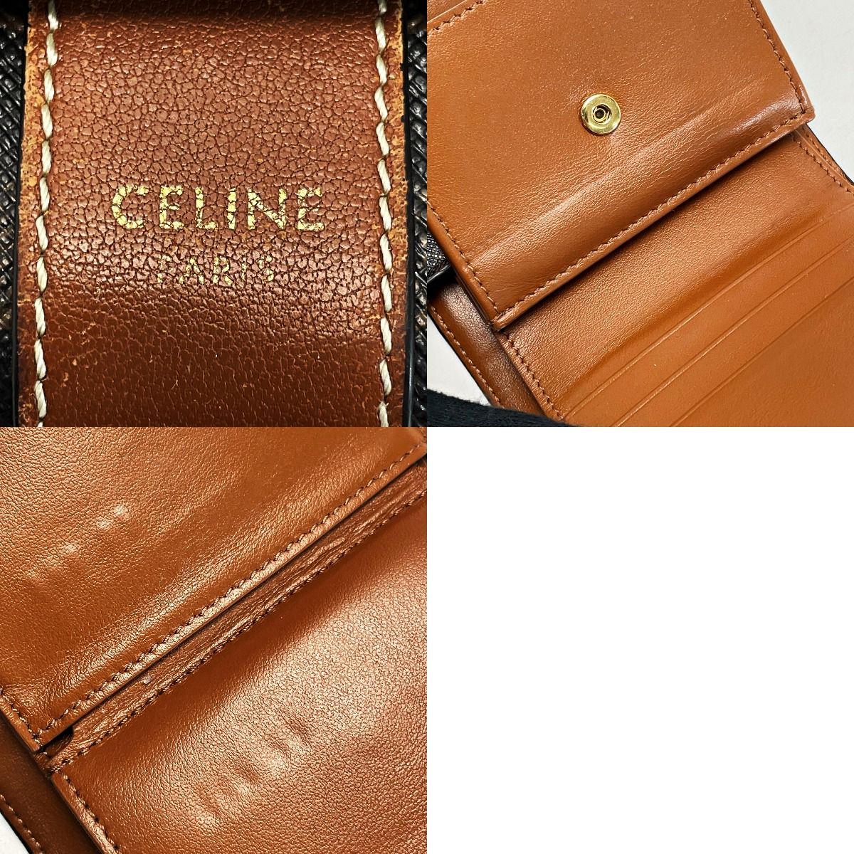 Celine Triomphe Brown Trifold Wallet Women's Gold Hardware