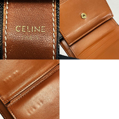 Celine Triomphe Brown Trifold Wallet Women's Gold Hardware