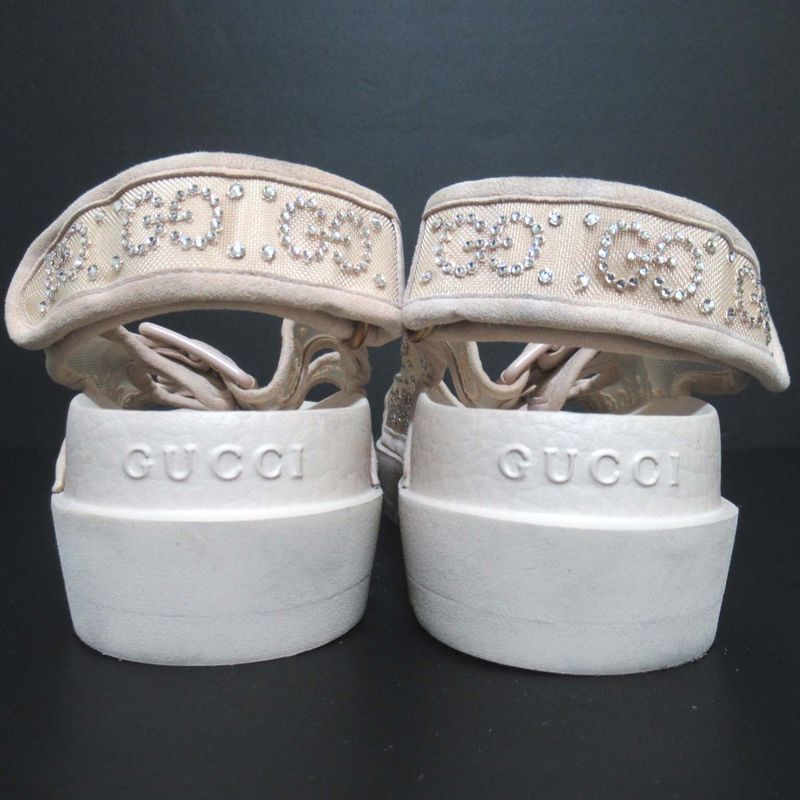 Gucci GG Rhinestone Sports Sandals Size 35 Approx 22cm (8.66in) Beige Ladies
