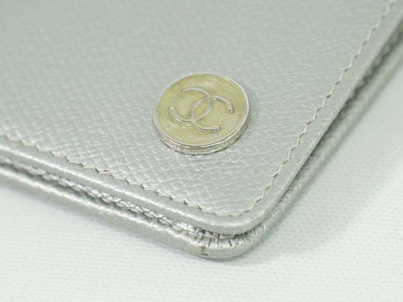 Authentic Chanel Coco Mark Coco Button Fold Wallet Compact Wallet Leather