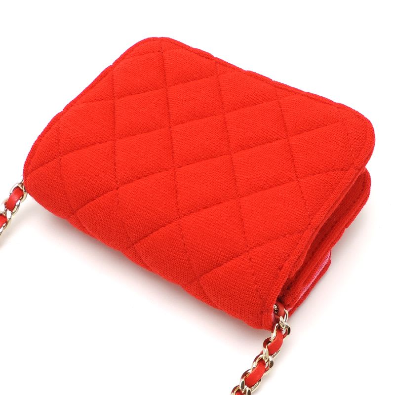 Chanel Shoulder Mini Quilted Chain Cotton Red Bag
