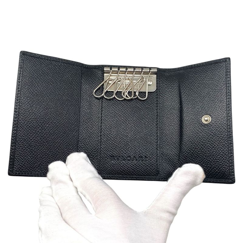 Em0680 Bvlgari 6-ring Key Case 20234 Men's Black Leather Black