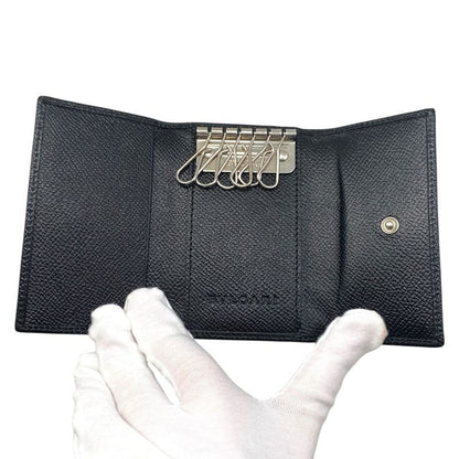 Em0680 Bvlgari 6-ring Key Case 20234 Men's Black Leather Black