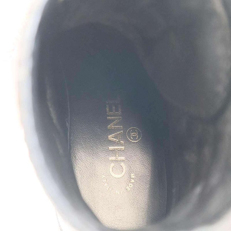 Chanel 21a Cocomer Cles Lace-Up Boots with Pearls G35154 X56195 Black 38