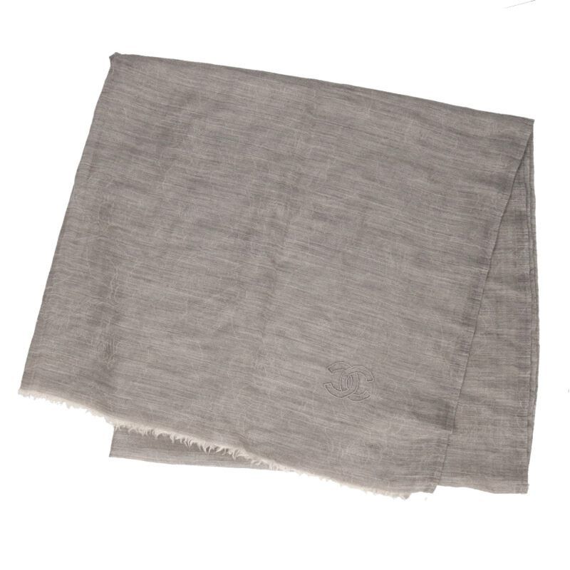 Chanel Coco Mark Embroidery Jacquard Camelia Cashmere Large Shawl Women's