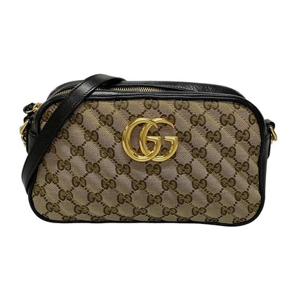 Gucci Shoulder Bag GG Marmont 447632 Beige Dark Brown And Black Chain Shoulder