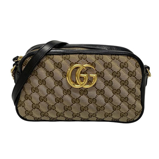 Gucci Shoulder Bag GG Marmont 447632 Beige Dark Brown And Black Chain Shoulder