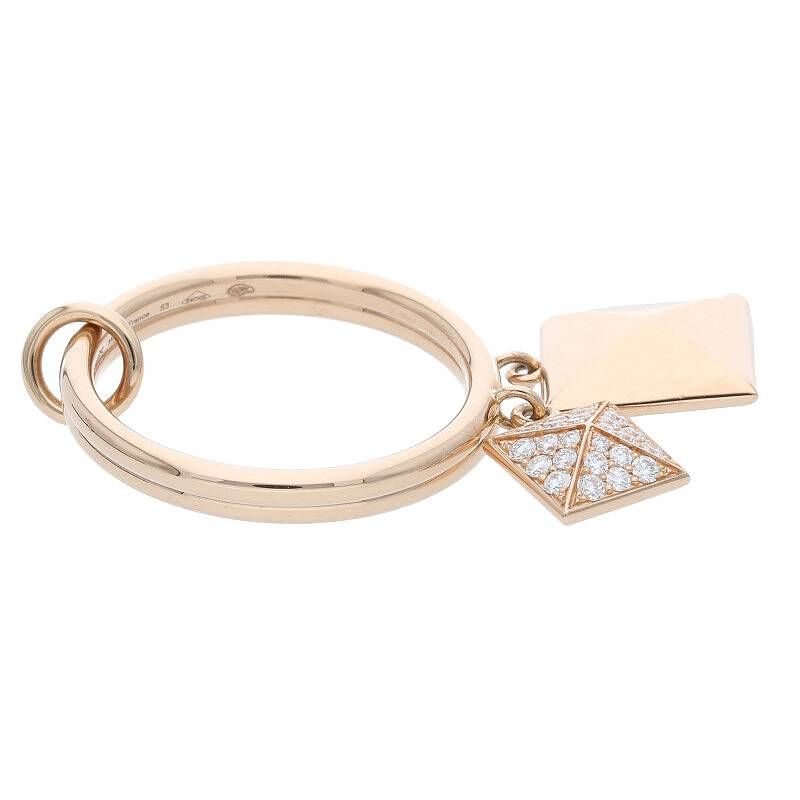 Hermes Clous De H 18K Pink Gold Diamond Tassel Ring Ladies 12.5