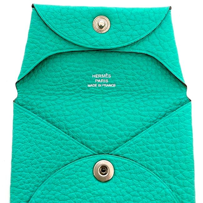 Hermes Coin Case Bastia Green Mint Excellent Condition Coin Purse Leather