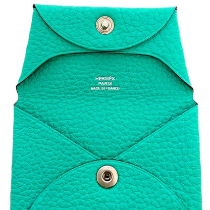 Hermes Coin Case Bastia Green Mint Excellent Condition Coin Purse Leather