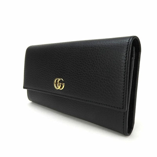 Gucci Fold Long Wallet 456116 GG Marmont Leather Black Wallet Small Everyday