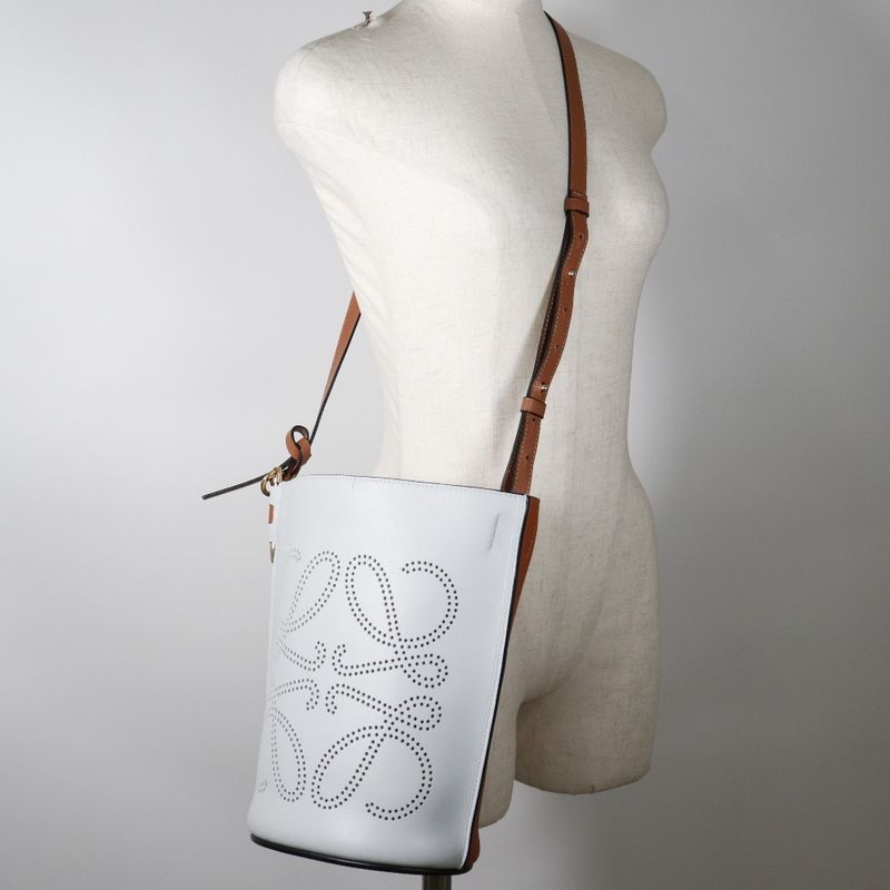 Loewe Anagram Perforated Calf White Women Shoulder Bag