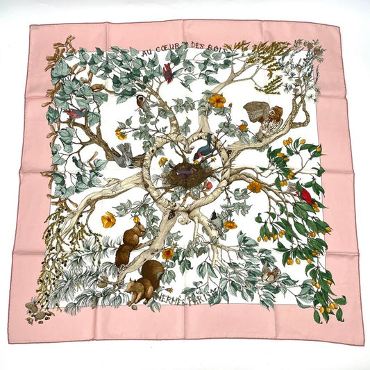Hermes Carre 90 U Coeur DES BOIS In The Woods Navy 100% Silk Scarf