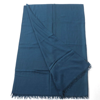 Hermes Cashmere Wool Large Shawl Scarf With Big H Pattern Fringe Dark Green