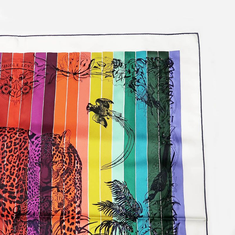 Hermes Carre 90 Scarf Jungle Love Rainbow 100% Silk Multicolor Bead